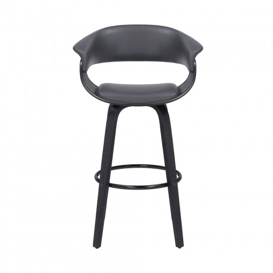 Julyssa 26" Counter Height Swivel Grey Faux Leather and Black Wood Bar Stool