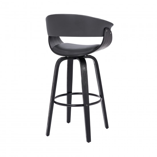 Julyssa 26" Counter Height Swivel Grey Faux Leather and Black Wood Bar Stool