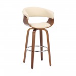 Julyssa 26" Counter Height Swivel Cream Faux Leather and Walnut Wood Bar Stool