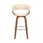 Julyssa 26" Counter Height Swivel Cream Faux Leather and Walnut Wood Bar Stool