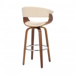 Julyssa 26" Counter Height Swivel Cream Faux Leather and Walnut Wood Bar Stool