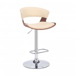 Karine Adjustable Swivel Cream Faux Leather and Walnut Wood Bar Stool