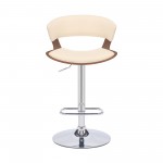 Karine Adjustable Swivel Cream Faux Leather and Walnut Wood Bar Stool