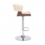 Karine Adjustable Swivel Cream Faux Leather and Walnut Wood Bar Stool