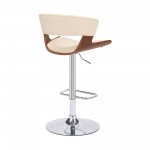 Karine Adjustable Swivel Cream Faux Leather and Walnut Wood Bar Stool