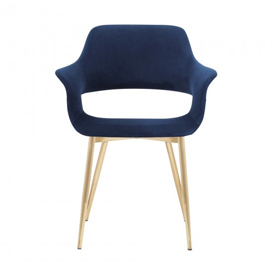 Gigi Blue Velvet Dining Room Chair with Gold Metal Legs - Set of 2