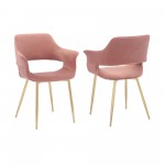 Gigi Pink Velvet Dining Room Chair with Gold Metal Legs - Set of 2