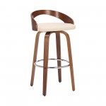 Sonia 26" Counter Height Swivel Cream Faux Leather and Walnut Wood Bar Stool