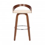 Sonia 26" Counter Height Swivel Cream Faux Leather and Walnut Wood Bar Stool