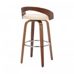 Sonia 26" Counter Height Swivel Cream Faux Leather and Walnut Wood Bar Stool