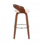 Sonia 30" Bar Height Swivel Cream Faux Leather and Walnut Wood Bar Stool