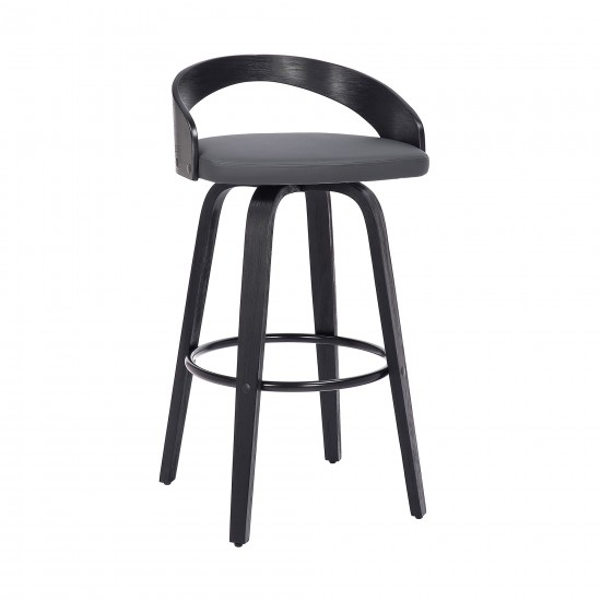 Sonia 26" Counter Height Swivel Grey Faux Leather and Black Wood Bar Stool