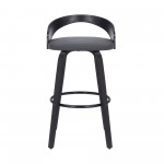 Sonia 30" Bar Height Swivel Grey Faux Leather and Black Wood Bar Stool