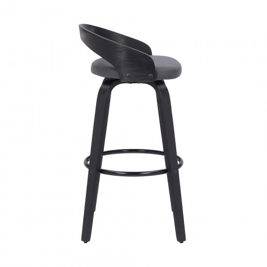 Sonia 30" Bar Height Swivel Grey Faux Leather and Black Wood Bar Stool