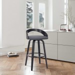 Sonia 30" Bar Height Swivel Grey Faux Leather and Black Wood Bar Stool