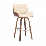 Tyler 26" Counter Height Swivel Cream Faux Leather and Walnut Wood Bar Stool