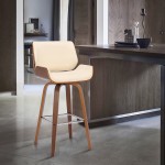 Tyler 26" Counter Height Swivel Cream Faux Leather and Walnut Wood Bar Stool