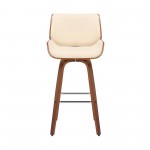 Tyler 30" Bar Height Swivel Cream Faux Leather and Walnut Wood Bar Stool