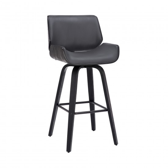 Tyler 26" Counter Height Swivel Grey Faux Leather and Black Wood Bar Stool