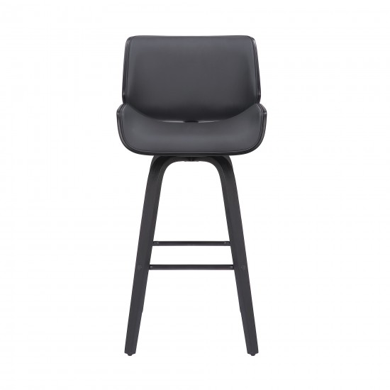 Tyler 26" Counter Height Swivel Grey Faux Leather and Black Wood Bar Stool