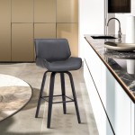 Tyler 26" Counter Height Swivel Grey Faux Leather and Black Wood Bar Stool