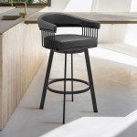 Bronson 25" Counter Height Swivel Bar Stool in Black Faux Leather