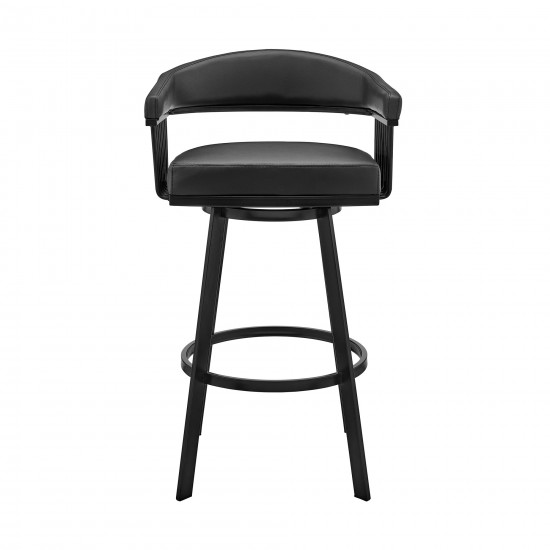 Bronson 29" Bar Height Swivel Bar Stool in Black Finish and Black Faux Leather