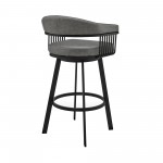 Bronson 29" Bar Height Swivel Bar Stool in Black Finish and Gray Faux Leather