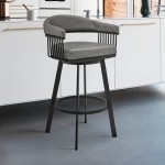 Bronson 29" Bar Height Swivel Bar Stool in Black Finish and Gray Faux Leather