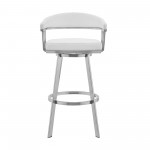 Bronson 25" White Faux Leather and Brushed Stainless Steel Swivel Bar Stool