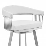 Bronson 29" White Faux Leather and Brushed Stainless Steel Swivel Bar Stool