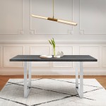 Fenton Dining Table with Charcoal Top and Brushed Stainless Steel Base