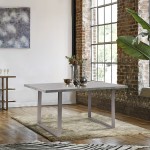 Dining Table with Cement Gray Laminate Top and Brushed Stainless Steel Base