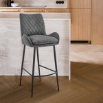 Panama 30" Bar Height Bar Stool in Charcoal Fabric and Black Finish