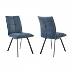 Rylee Dining Room Accent Chair in Blue Fabric and Black Finish - Set of 2