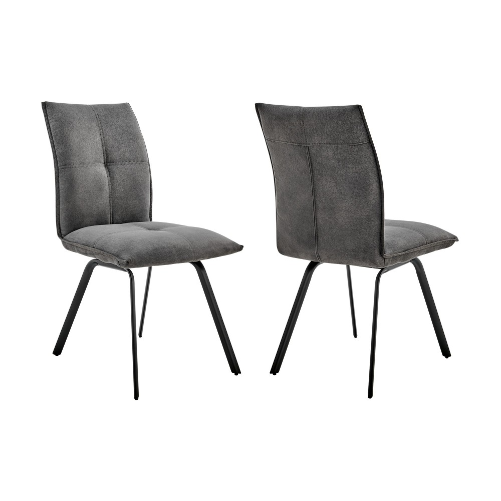 Rylee Dining Room Accent Chair in Charcoal Fabric and Black Finish - Set of 2