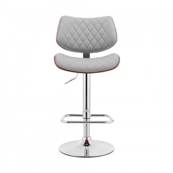 Leland Adjustable Gray Faux Leather and Chrome Finish Bar Stool