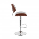 Leland Adjustable Gray Faux Leather and Chrome Finish Bar Stool