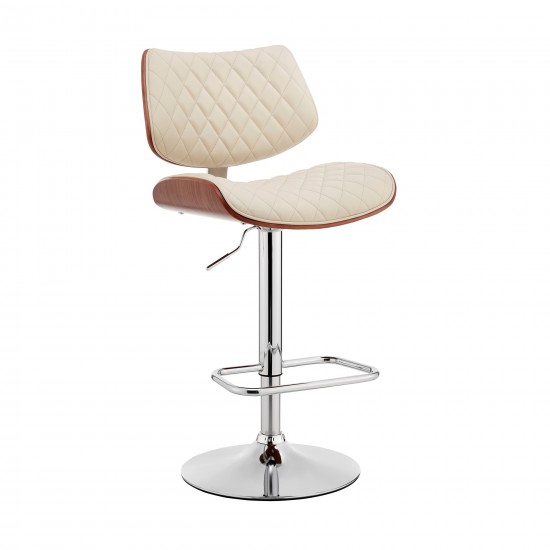 Leland Adjustable Cream Faux Leather and Chrome Finish Bar Stool