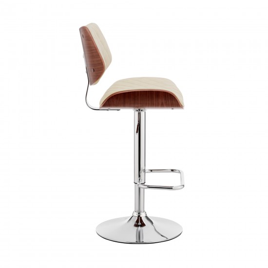 Leland Adjustable Cream Faux Leather and Chrome Finish Bar Stool