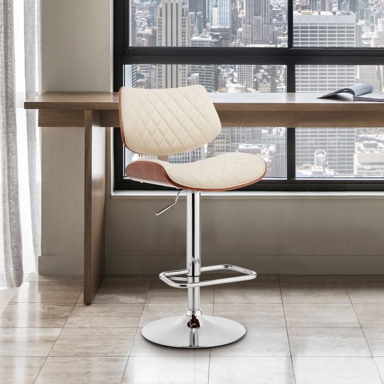 Leland Adjustable Cream Faux Leather and Chrome Finish Bar Stool