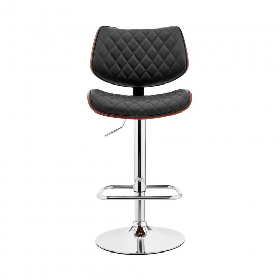 Leland Adjustable Black Faux Leather and Chrome Finish Bar Stool