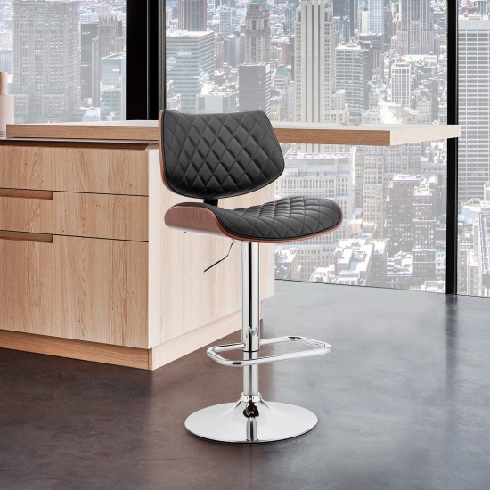 Leland Adjustable Black Faux Leather and Chrome Finish Bar Stool