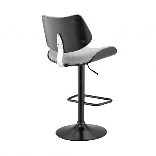 Leland Adjustable Gray Faux Leather and Black Finish Bar Stool