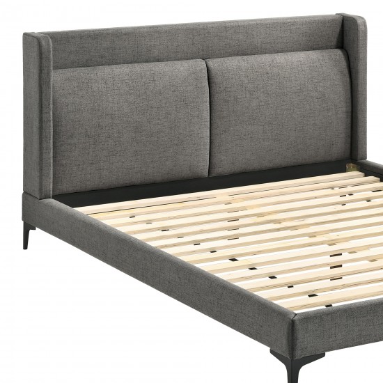 Legend Gray Fabric Queen Platform Bed with Black Metal Legs