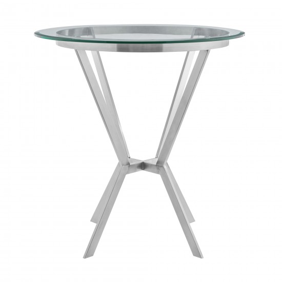 Naomi Round Glass and Brushed Stainless Steel Bar Table