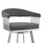 Bronson 29" Gray Faux Leather and Brushed Stainless Steel Swivel Bar Stool