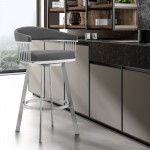 Bronson 29" Gray Faux Leather and Brushed Stainless Steel Swivel Bar Stool