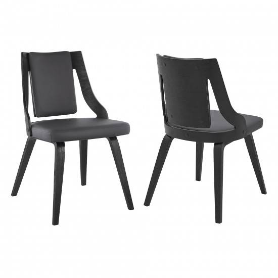 Aniston Gray Faux Leather and Black Wood Dining Chairs - Set of 2