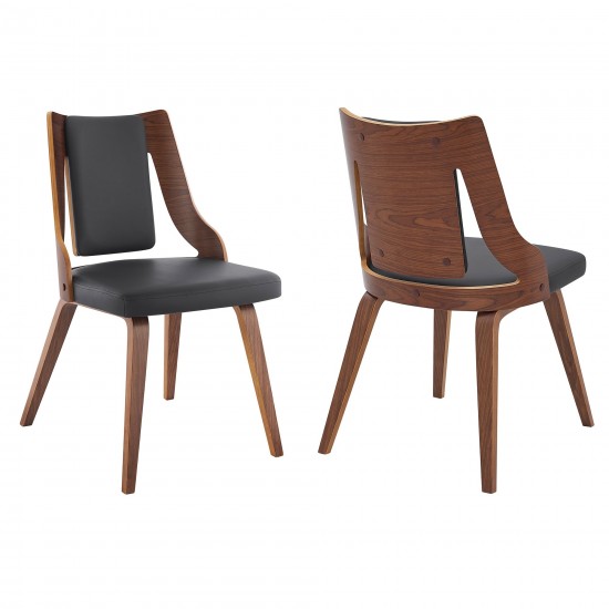 Aniston Gray Faux Leather and Walnut Wood Dining Chairs - Set of 2